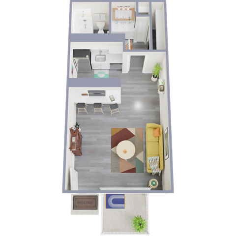Floor plan for studio, 1 bath, 401 sqft